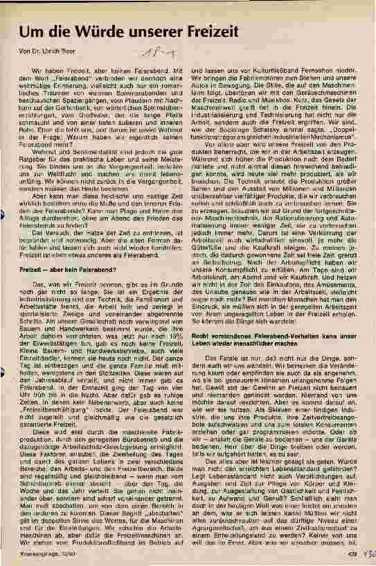 Vorschauseite 1: Um die Würde unserer Freizeit
