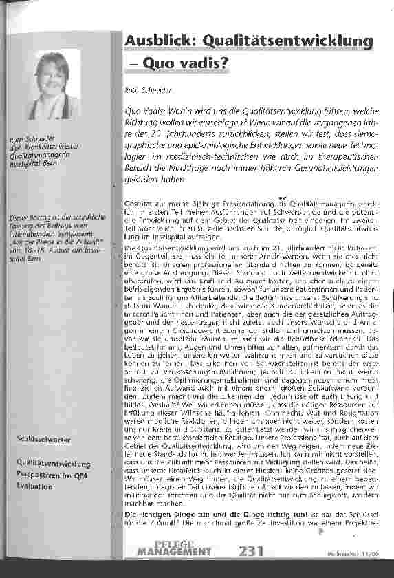 Vorschauseite 1: Ausblick: Qualitätsentwicklung - Quo vadis?