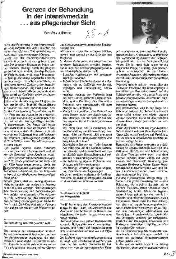 Vorschauseite 1: Grenzen der Behandlung in der Intensivmedizin ... aus pflegerischer Sicht
