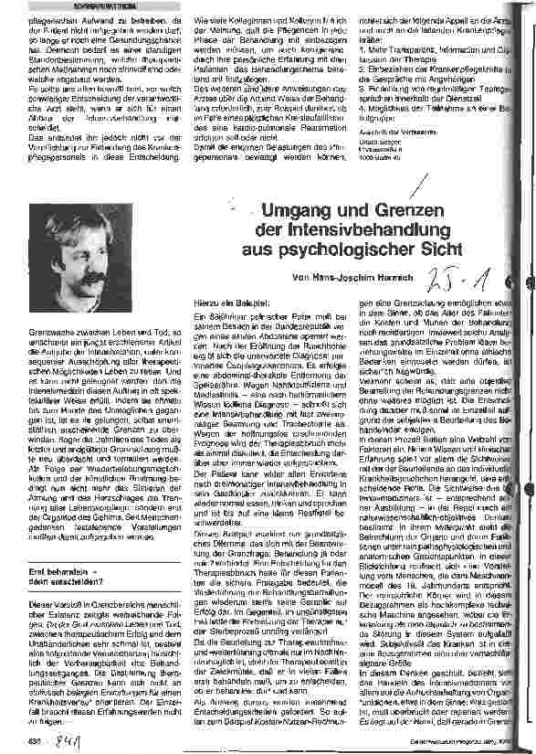 Vorschauseite 2: Grenzen der Behandlung in der Intensivmedizin ... aus pflegerischer Sicht