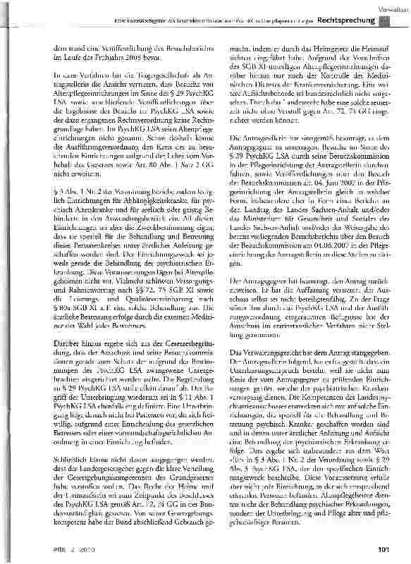 Vorschauseite 2: Keine Kontrollbefugnisse von Besuchskommissionen nach PsychKG in Altenpflegeeinrichtungen