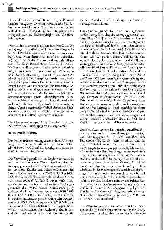 Vorschauseite 3: Keine Kontrollbefugnisse von Besuchskommissionen nach PsychKG in Altenpflegeeinrichtungen