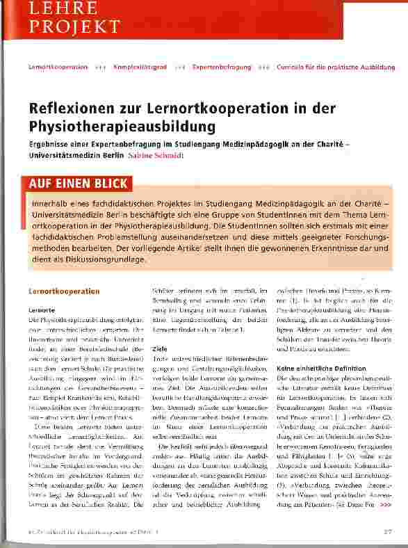Vorschauseite 1: Reflexionen zur Lernortkooperation in der Physiotherapieausbildung