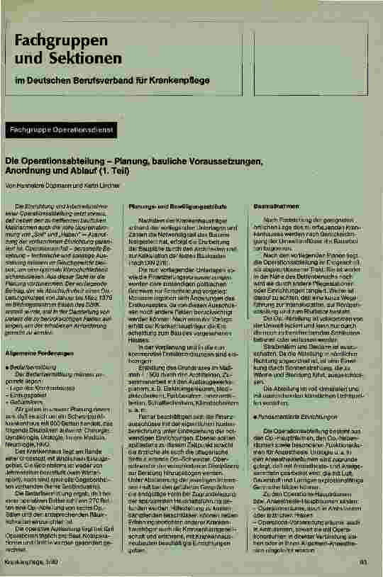 Vorschauseite 1: Die Operationsabteilung-Planung, bauliche Voraussetzungen Anordnung und Ablauf 1. Teil
