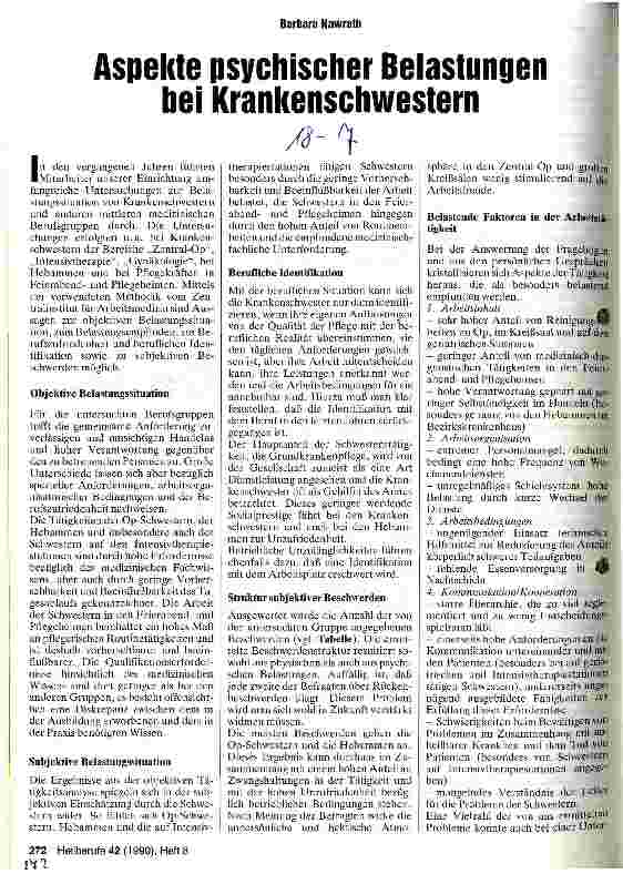 Vorschauseite 1: Aspekte psychischer Belastungen bei Krankenschwestern