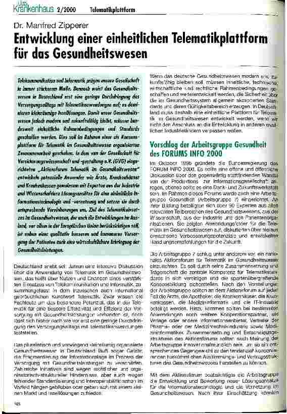 Vorschauseite 1: Entwicklung einer einheitlichen Telematikplattform für das Gesundheitswesen