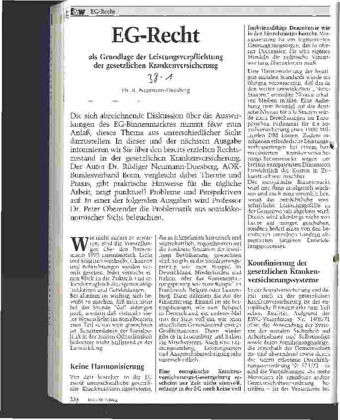 Vorschauseite 1: EG-Recht als Grundlage der Leistungsverpflichtung der gesetzlichen Krankenversicherungen