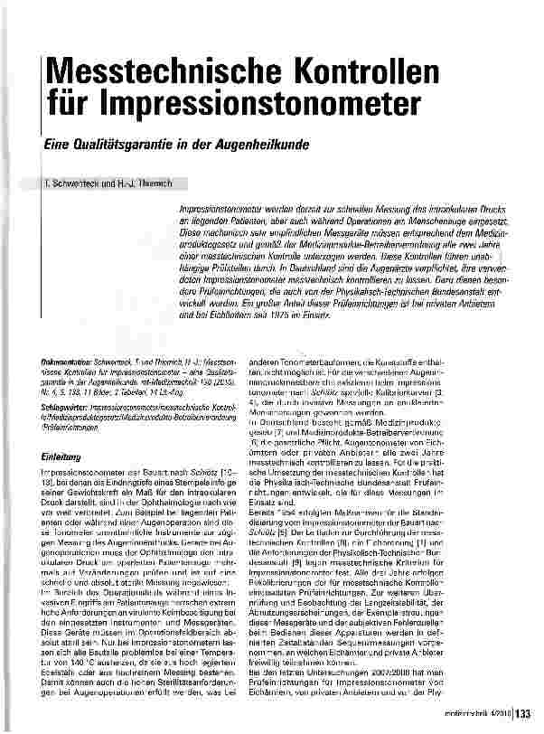 Vorschauseite 1: Messtechnische Kontrollen für Impressionstonometer