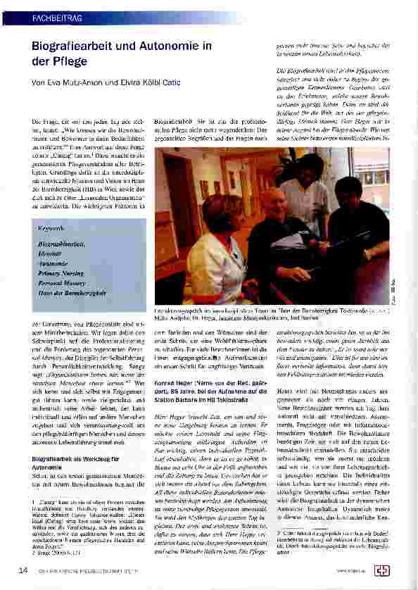 Vorschauseite 1: Biografiearbeit und Autonomie in der Pflege