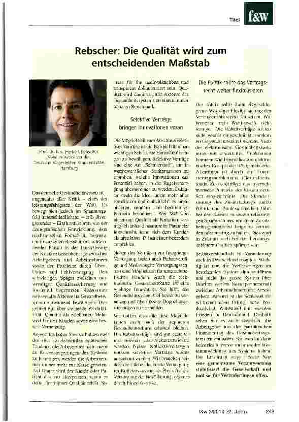 Vorschauseite 1: Rebscher: Die Qualität wird zum entscheidenden Maßstab