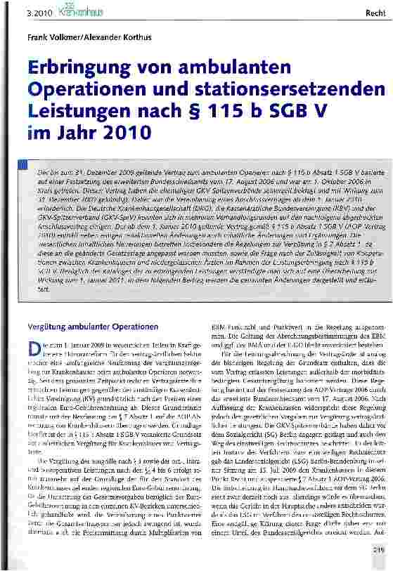 Vorschauseite 1: Erbringung von ambulanten Operationen und Stationsersetzenden Leistungen nach § 115 b SCB V im Jahr 2010