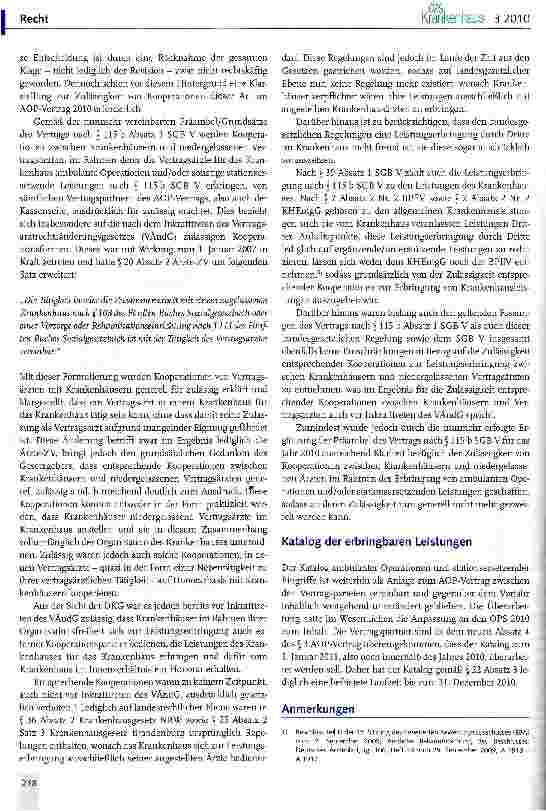 Vorschauseite 3: Erbringung von ambulanten Operationen und Stationsersetzenden Leistungen nach § 115 b SCB V im Jahr 2010