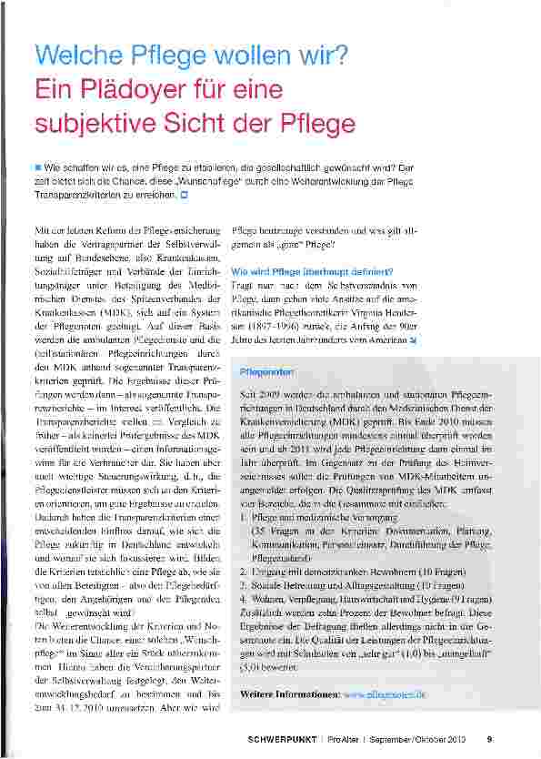 Vorschauseite 2: Welche Pflege wollen wir? Ein Plädoyer für eine subjektive Sicht der Pflege