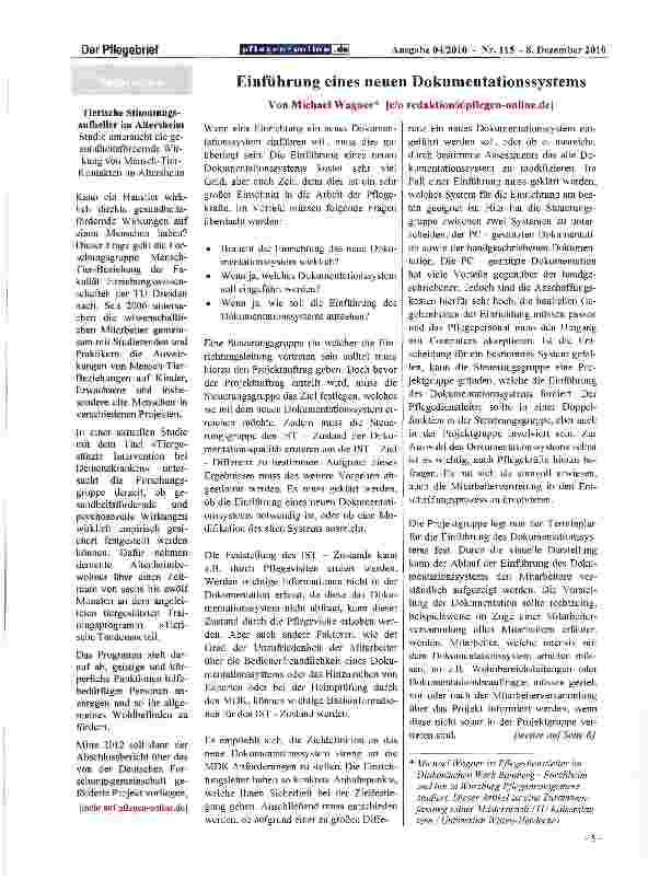 Vorschauseite 1: Einführung eines neuen Dokumentationssystems