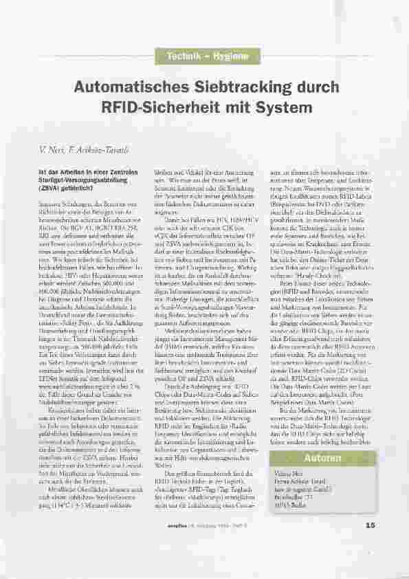 Vorschauseite 1: Automatisches Siebtracking durch RFiD-Sicherheit mit System