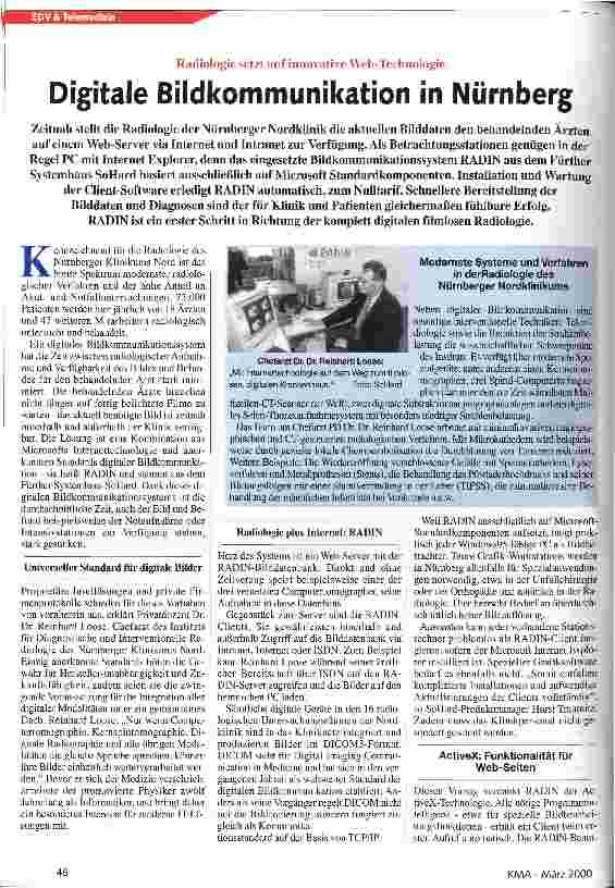 Vorschauseite 1: Digitale Bildkommunikation in Nürnberg Radiologie setzt auf innovative Web-Technologie