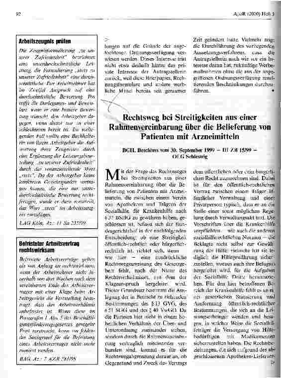 Vorschauseite 1: Rechtsweg bei Streitigkeiten aus einer Rahmenvereinbarung über die Belieferung von Patienten mit Arzneimitteln