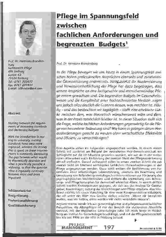 Vorschauseite 1: Pflege im Spannungsfeld zwischen fachlichen Anforderungen und begrenzten Budgets