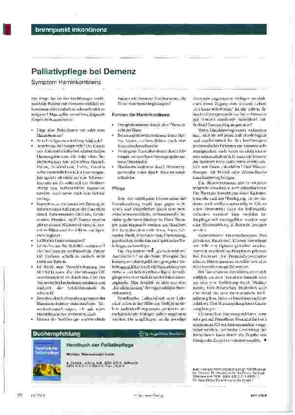 Vorschauseite 1: Palliativpflege bei Demenz