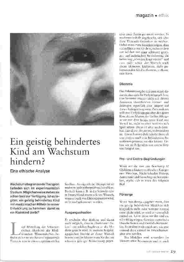 Vorschauseite 1: Ein geistig behindertes Kind am Wachstum hindern?