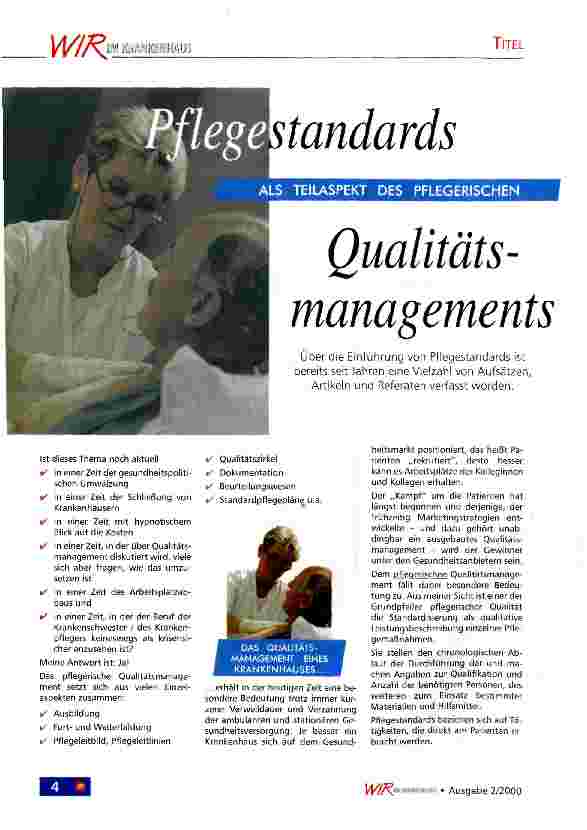 Vorschauseite 1: Pflegestandards als Teilaspekt des pflegerischen Qualitätsmanagements