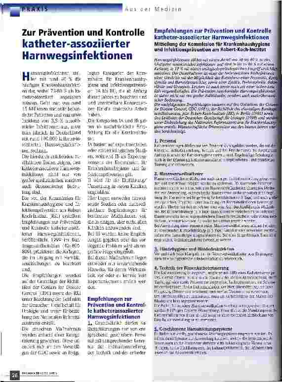 Vorschauseite 1: Zur Prävention und Kontrolle katheter-assoziierter Harnwegsinfektionen