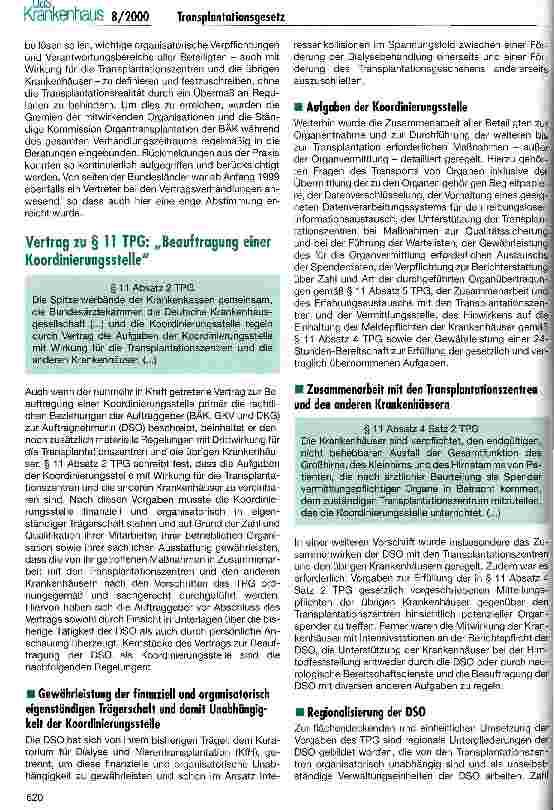 Vorschauseite 2: Transplantationsgesetz: Verträge der Selbstverwaltung zur Beauftragung einer Koordinierungsund Vermittlungsstelle