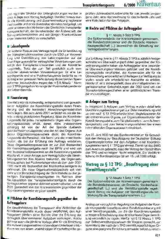 Vorschauseite 3: Transplantationsgesetz: Verträge der Selbstverwaltung zur Beauftragung einer Koordinierungsund Vermittlungsstelle