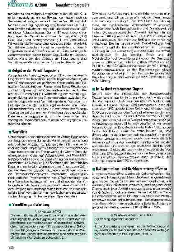 Vorschauseite 4: Transplantationsgesetz: Verträge der Selbstverwaltung zur Beauftragung einer Koordinierungsund Vermittlungsstelle