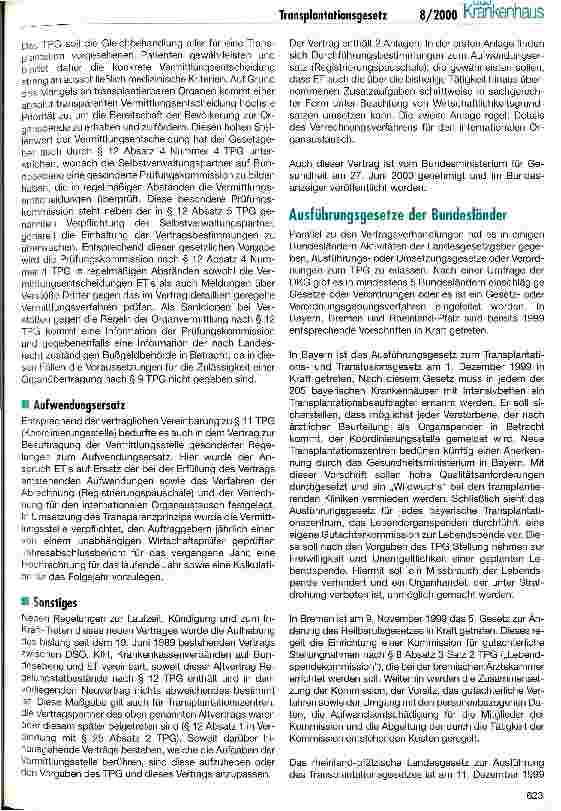 Vorschauseite 5: Transplantationsgesetz: Verträge der Selbstverwaltung zur Beauftragung einer Koordinierungsund Vermittlungsstelle