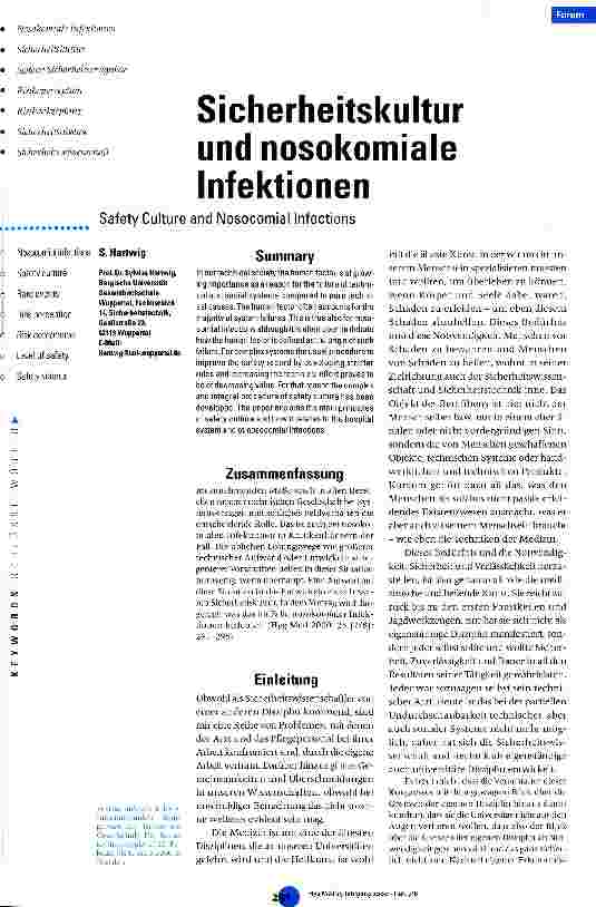 Vorschauseite 1: Sicherheitskultur und nosokomiale Infektionen