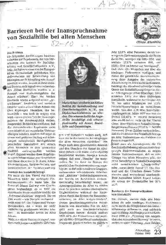 Vorschauseite 1: Barrieren bei der Inanspruchnahme von Sozialhilfe bei alten Menschen