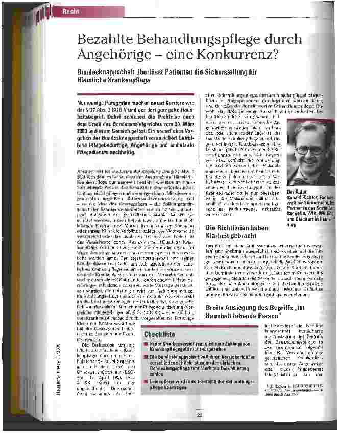 Vorschauseite 1: Bezahlte Behandlungspflege durch Angehörige - eine Konkurrenz?