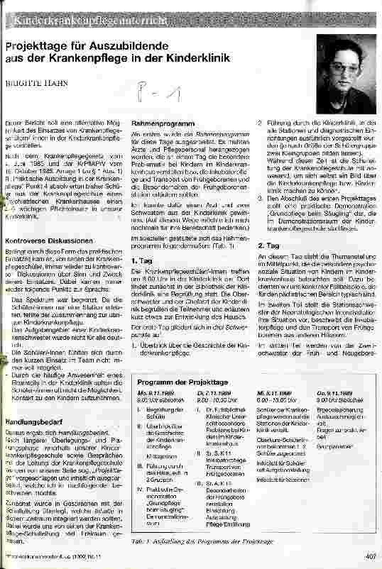 Vorschauseite 1: Projekttage für Auszubildende aus der Krankenpflege in der Kinderklinik