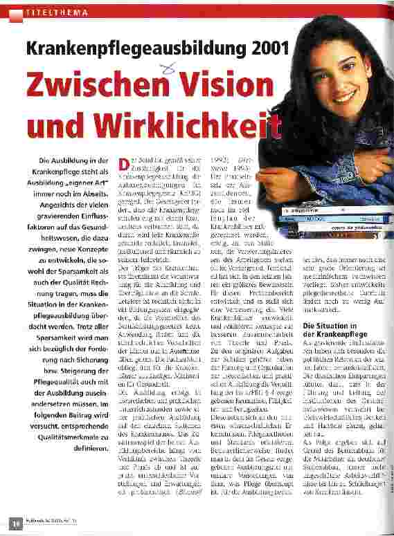 Vorschauseite 1: Zwischen Vision und Wirklichkeit Krankenpflegeausbildung 2001