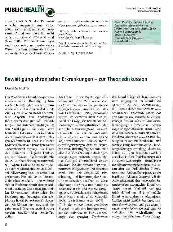 Vorschauseite 1: Bewältigung chronischer Erkrankungen - zur Theoriediskussion