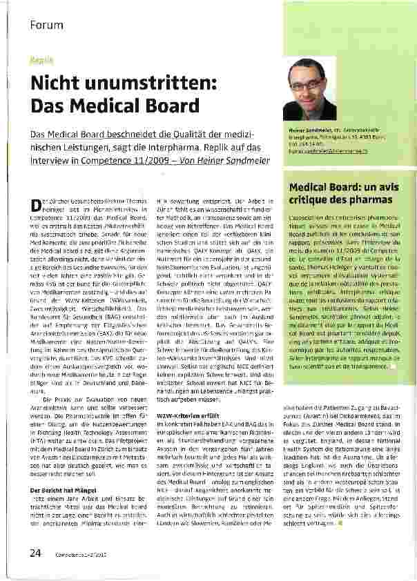 Vorschauseite 1: Nicht unumstritten: Das Medical Board