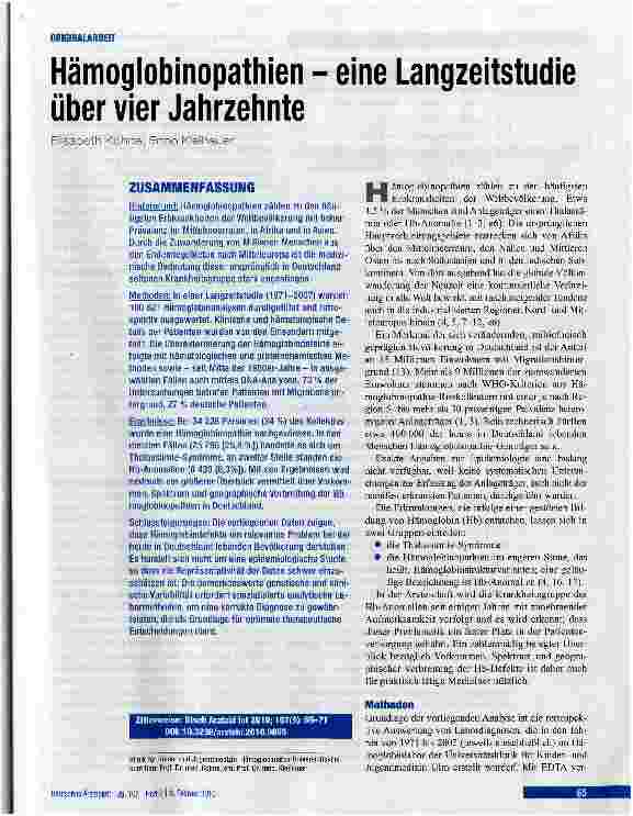 Vorschauseite 1: Hämoglobinopathien - eine Langzeitstudie über vier Jahrzehnte