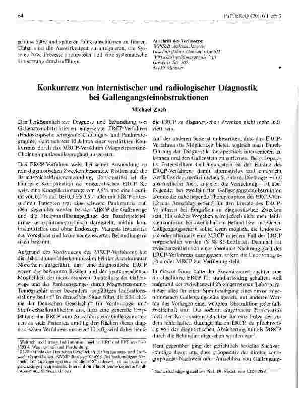 Vorschauseite 1: Konkurrenz von internistischer und radiologischer Diagnostik bei Gallengangsteinobstruktionen