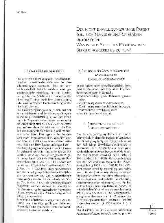 Vorschauseite 1: DER NICHT EINWILLIGUNGSFÄHIGE PATIENT SOLL SICH NARKOSE UND OPERATION UNTERZIEHEN:WAS IST AUS SICHT DES RICHTERS EINES BETREUUNGSGERICHTS ZU TUN?