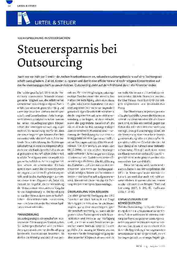 Vorschauseite 1: RECHTSPRECHUNG IN STEUERSACHENSteuerersparnis bei Outsourcing