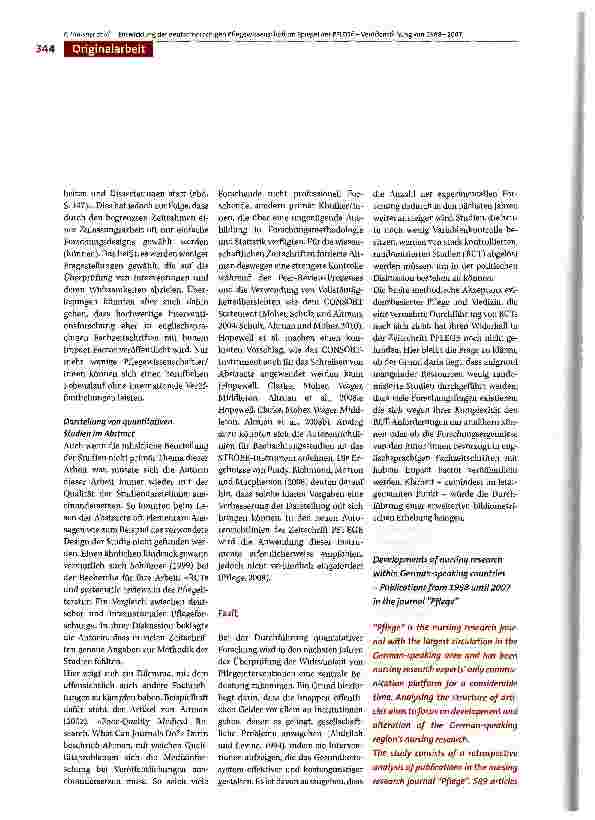 Vorschauseite 6: Entwicklungen der deutschsprachigen Pflegewissenschaft im Spiegel der PFLEGE -Veröffentlichung von 1988-2007