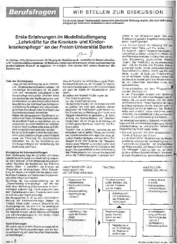 Vorschauseite 1: Erste Erfahrungen im Modellstudiengang Lehrkräfte für die Kranken-und Kinderkrankenpflege an der Freien Universität Berlin