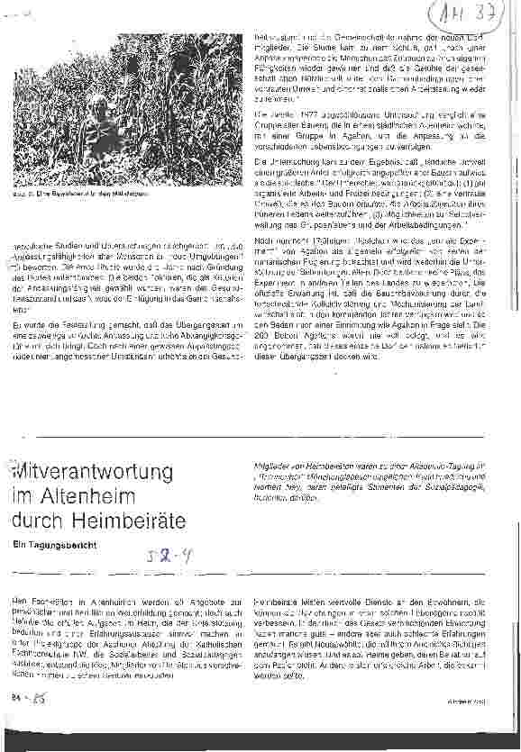 Vorschauseite 1: Mitverantwortung im Altenheim durch Heimbeiräte Tagungsbericht