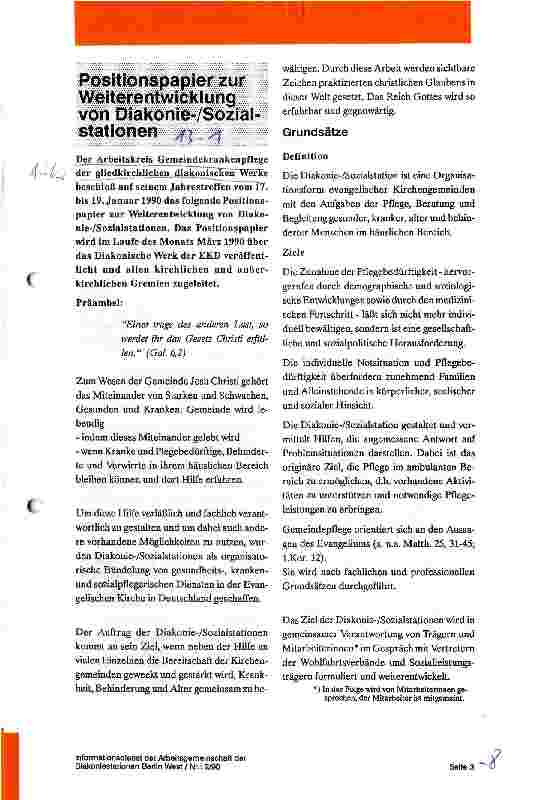 Vorschauseite 1: Positionspapier zur Weiterentwicklung von Diakonie/Sozialstationen
