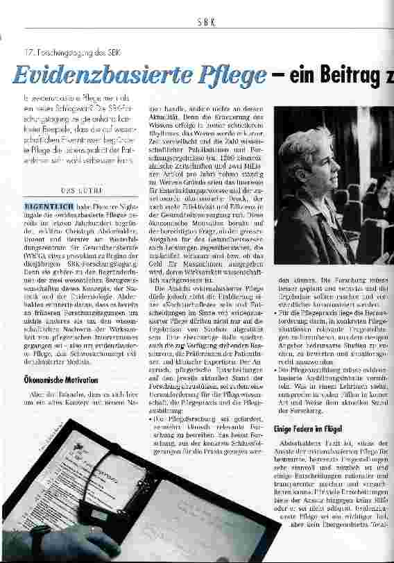Vorschauseite 1: Evidenzbasierte Pflege - ein Beitrag zu besserer Lebensqualität 17. Forschungstag des SBK