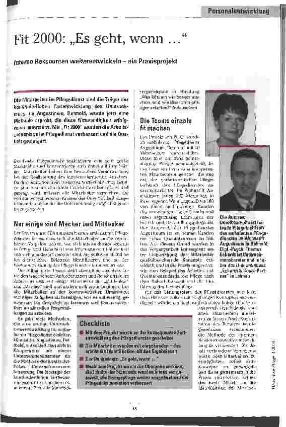 Vorschauseite 1: Fit 2000: Es geht, wenn. .. Interne Ressourcen weiterentwickeln - ein Praxisprojekt