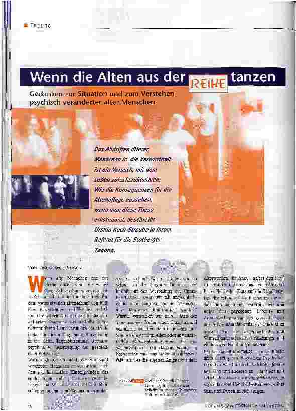 Vorschauseite 1: Wenn die Alten aus der Reihe tanzen Gedanken zur Situation und zum Verstehen psychisch veränderter alter Menschen