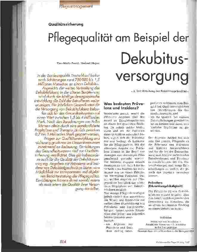 Vorschauseite 1: Pflegequalität am Beispiel der Dekubitusversorgung 1. Teil: Erhebung der Dekubitusprävalenz