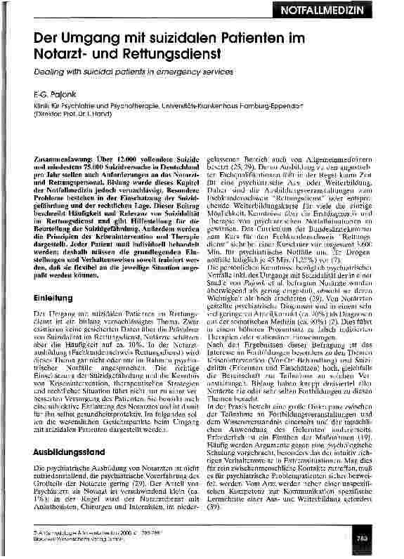Vorschauseite 1: Der Umgang mit suizidalen Patienten im Notarztund Rettungsdienst